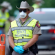 A Texas DPS State Trooper at a coronavirus checkpoint near the border with Louisiana in Orange, Texas, in April 2020.